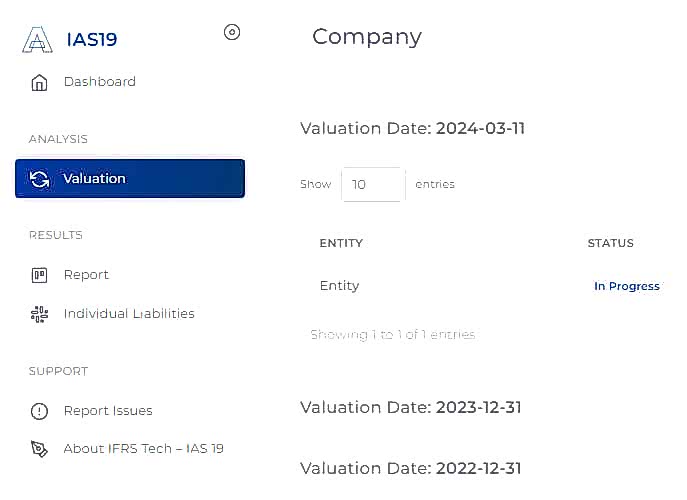 The image showcases Prima Consulting’s IAS 19 Actuarial Valuation Suite, a specialized software tool designed for conducting actuarial valuations of employee benefits.